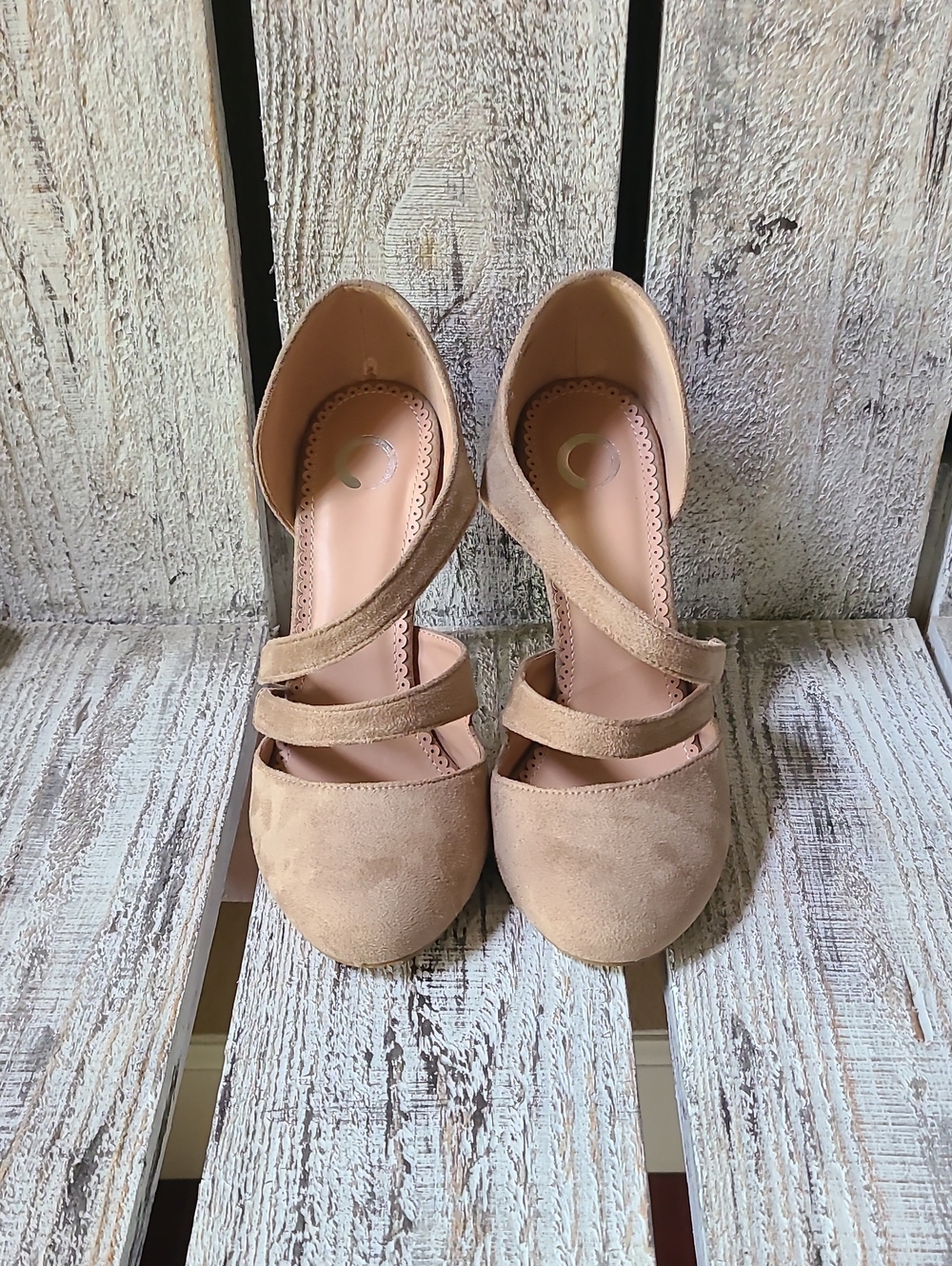 Journee Collection Tan Suede Strappy Flats